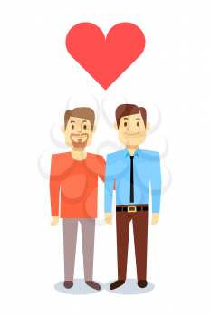 Vector happy gay LGBT men pair in love. Homosexual couple young illustration