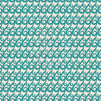 Teal vector swirls seamless pattern. Abstract background decoration vintage illustration