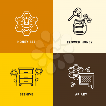Nature honey, bees honeycomb vector logos. Sweet honey logo, honey comb hexagon illustration