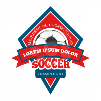 Vector soccer logo, badge emblem template in red and blue for tournament to football illustration