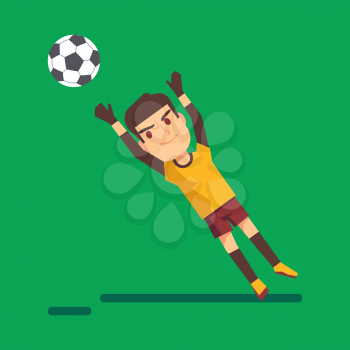 Soccer goalkeeper catching a ball illustration. Young player jump illustration