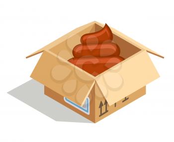 Poo delivered in a cardboard box isolated over white. Vector illustration