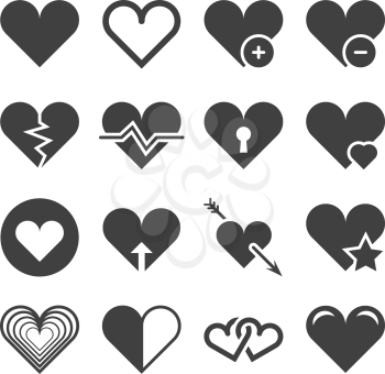 Love heart vector icons. Set of romantic elements for valentine day illustration