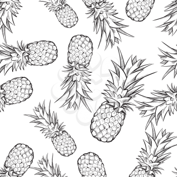 Pineapple vector seamless pattern. Background with exotic fruit sketch illustration