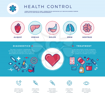Health control technology, medicine healthcare vector concept for web design. Medical diagnostics and treatment illustration