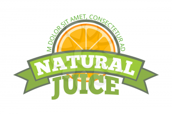 Natural orange juice logo, label. Organic fruit food, vector illustration