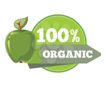 Natural organic fruits logo, label, badge template. Green apple emblem, vector illustration