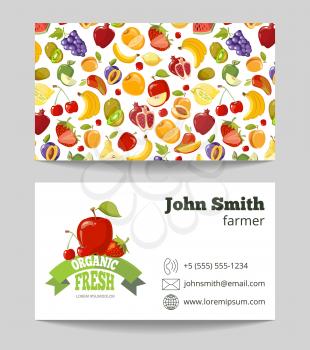 Organic fruits farmer business card template. Business with natural fruit. Vector illustration