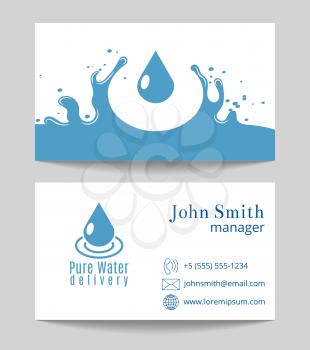 Pure water delivery business card both sides template. Vector illustration