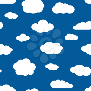 Blue sky and white clouds seamless pattern. Background of cloudy weather. Vector illustration