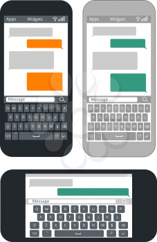 Smartphone with blank text message bubbles and keyboard vector template. Messaging and texting use smart mobile phone illustration