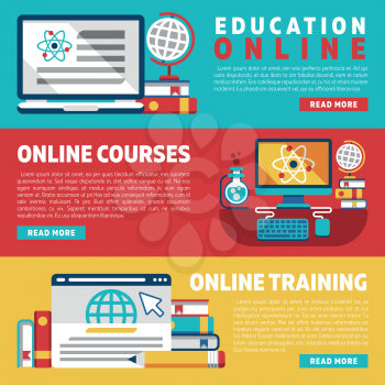 Online education training courses tutorials webinars vector banners set