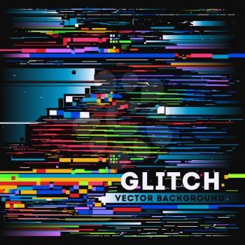 Vector tv glitch digital background. Color abstract backdrop channel damaged illustration