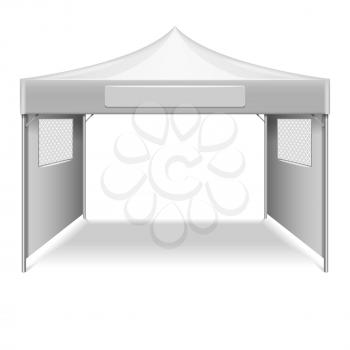 White empty folding tent, marquee vector template. Mockup shelter from sun for beach and gearden illustration