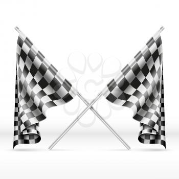 Black and white checkered crossed finish flags vector illustration. Finish signal in motorsport