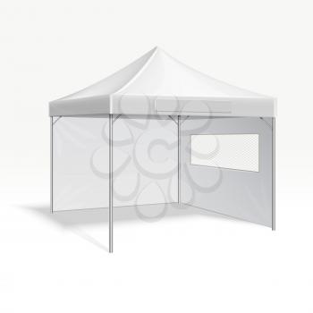 Promotional advertising folding tent vector illustration for outdoor event. Cover frame protection from sun and rain