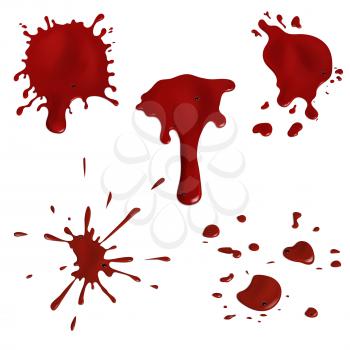 Realistic blood splatters and blood drops vector set. Splash red ink illustration