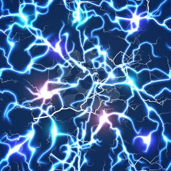 Electric blue vector lightning seamless pattern. Background electric blue flash illustration