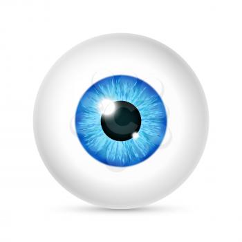 Vector realistic human eyeball. Eye with bright blue, illustration of eye ball isolated on white background