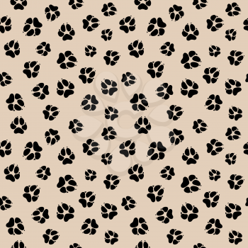 Vector seamless pattern with dirty dog or wolf paw footprints. Background with dog paw, illustration of pattern with animal paw print