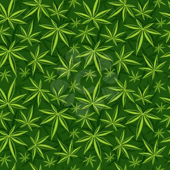 Cannabis, weed, marijuana leaves vector seamless pattern. Cannabis green background, illustration of drug medicine cannabis
