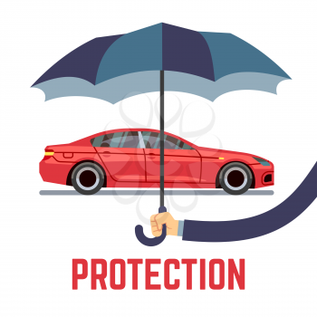 Car insurance vector concept with hand holding umbrella. Insurance transport and protection umbrella in hand, illustration of insurance car