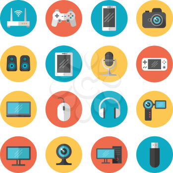 Electronic gadgets and device flat vector icons. Device phone and web camera, illustration of computer device and tablet