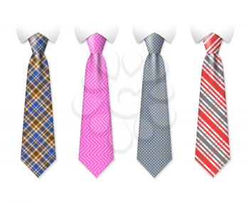 Neck ties vector templates with plaid texture design. Business fashion neck tie, illustration of clothing necktie