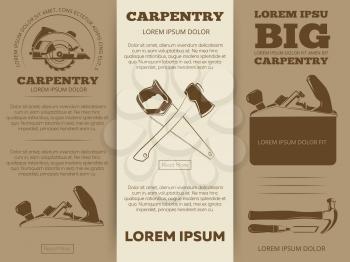 Carpentry tools brochure flyers template design. Set banner vector illustration