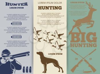 Hunting brochure flyers template design. Card layout hunt banners, vector illustration
