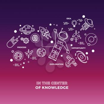 Cosmos education science concept isolated on colorful backdrop. Vector illustration