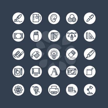 Graphic design icons - tools, office stationery, creative line icons. Vector illustration