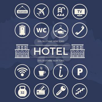 Hotel icons set and building - vector bundle for hotel. Vector illustration