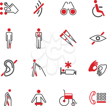 Disabled vector icons. Disability human, braille language and special assistance illustration