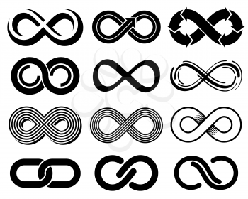 Infinity vector symbols. Mobius loop icons. Infinite sign and eternity line loop illustration
