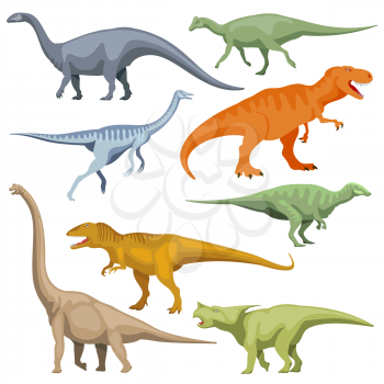 Cartoon dinosaurus, reptiles vector. Set of color cartoon dinosaur, illustration of prehistoric predator dinosaur