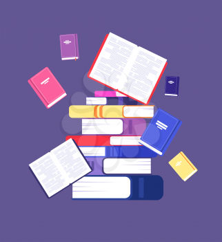 Flying books. Book pile library, literature and readers. Scholarship and intellectual reading education vector concept. Illustration of pile book for study, stack textbook