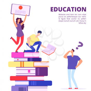 Education through books and self-study vector illustration. Help and support in education. Education study, university self teaching