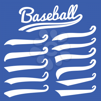 Swash and swoosh. Vintage swashes baseball typography swirl tails. Retro style vector set. Illustration of swash tail, curl calligraphy swoosh