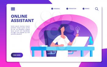 Online assistant. Customer global service, woman hotline operator advises clients. Virtual technical support vector concept. Online service help, assistant and support communication illustration
