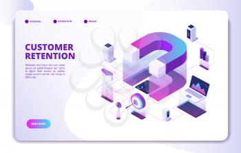 Customer retention isometric landing page. Client loyalty sale branding marketing, relationship. Attractive business vector concept. Illustration of customer retention service, marketing management