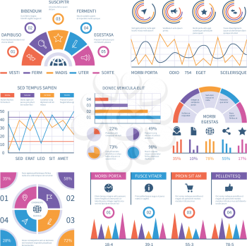 Infographic template. Dashboard, bar finance graphs, pie chart and line diagrams. Analytical vector infographics. Illustration of infographic and diagram, statistic flowchart and graph
