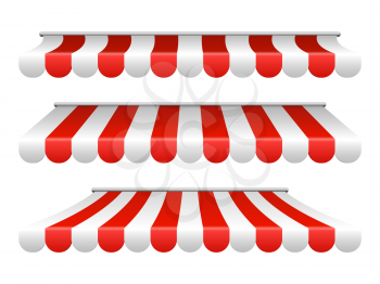 Striped white and red sunshade for cafe, shop, market vector isolated on white background