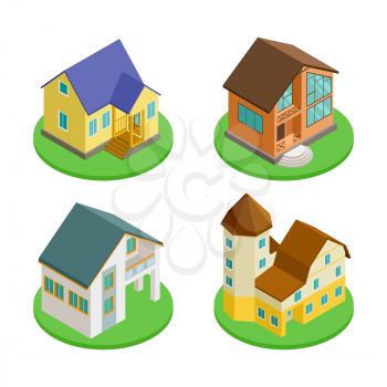 3D isometric living houses vector of set. Illustration of house building 3d, isometric home