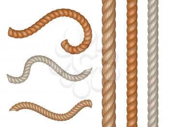 Realistic vector nautical cables and seamless rope isolated on white background illustration