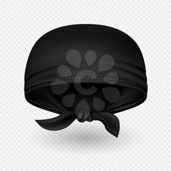 Vector realistic black head bandana with shadow isolated on transparent backdrop illustration