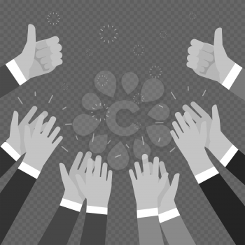 Monochrome hands clapping, applasure isolated on transparent background. Illustration of congratulation concept