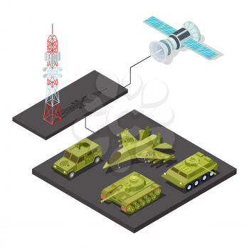 Modern remote control of military equipment with wi-fi isometric vector illustration