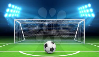 Soccer football championship vector background with sports ball and goals. Penalty kick concept. Gate soccer and ball on stadium illustration