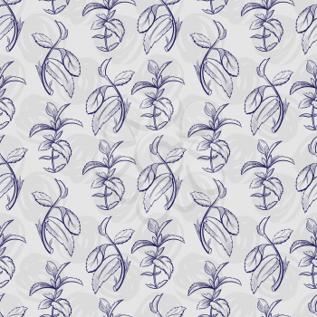 Ballpoint pen sketch peppermint and scrubbles seamless pattern. Vector illustration